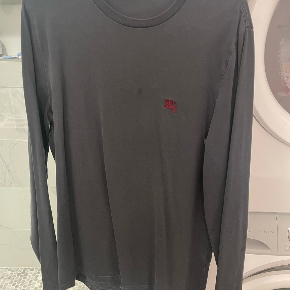 Burberry Charcoal Long Sleeve Tee with Red Logo
